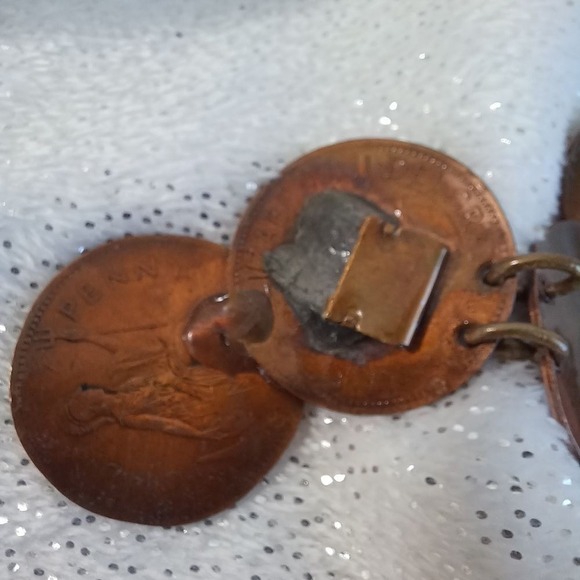 Bracelet Statement Oxidized Copper Turquoise Tone Coin Faux Bold 9" Boho Western - Picture 5 of 15